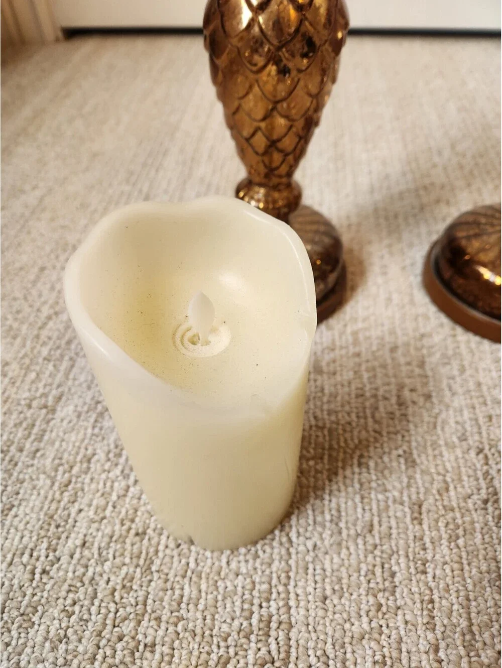 Vintage Candle Stands set of 2 Battery Lights Brass Gold Pineapple Style Light